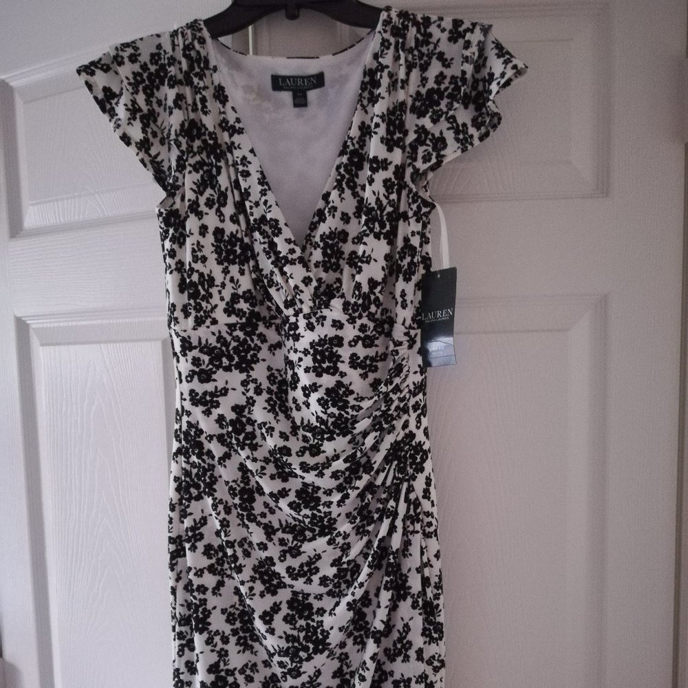 NWT Ralph Lauren White/Black Floral-print dress 4P